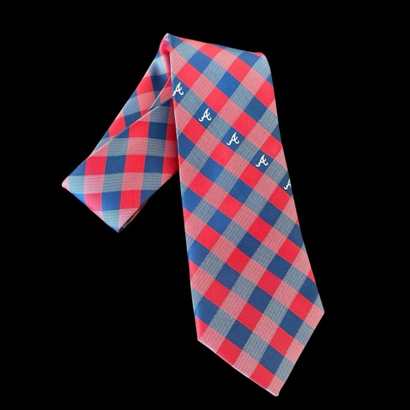 Atlanta Braves MLB Men’s Necktie Tie Red Blue plaid A Baseball Fan Merchandise - Picture 1 of 4